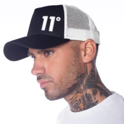 11 Degrees Trucker Cap High Build Logo – Black