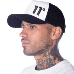 11 Degrees Store 24 11 Degrees Trucker Cap High Build Logo – Black/White
