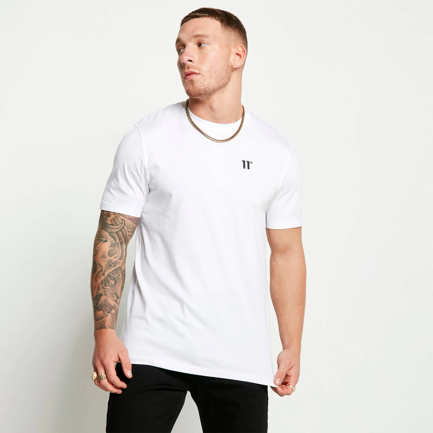 11 Degrees 3 Pack Essential Muscle Fit Short Sleeve T-Shirts – Black / White / Grey Marl 2 11 Degrees 3 Pack Essential Muscle Fit Short Sleeve T-Shirts – Black / White / Grey Marl - Image 2