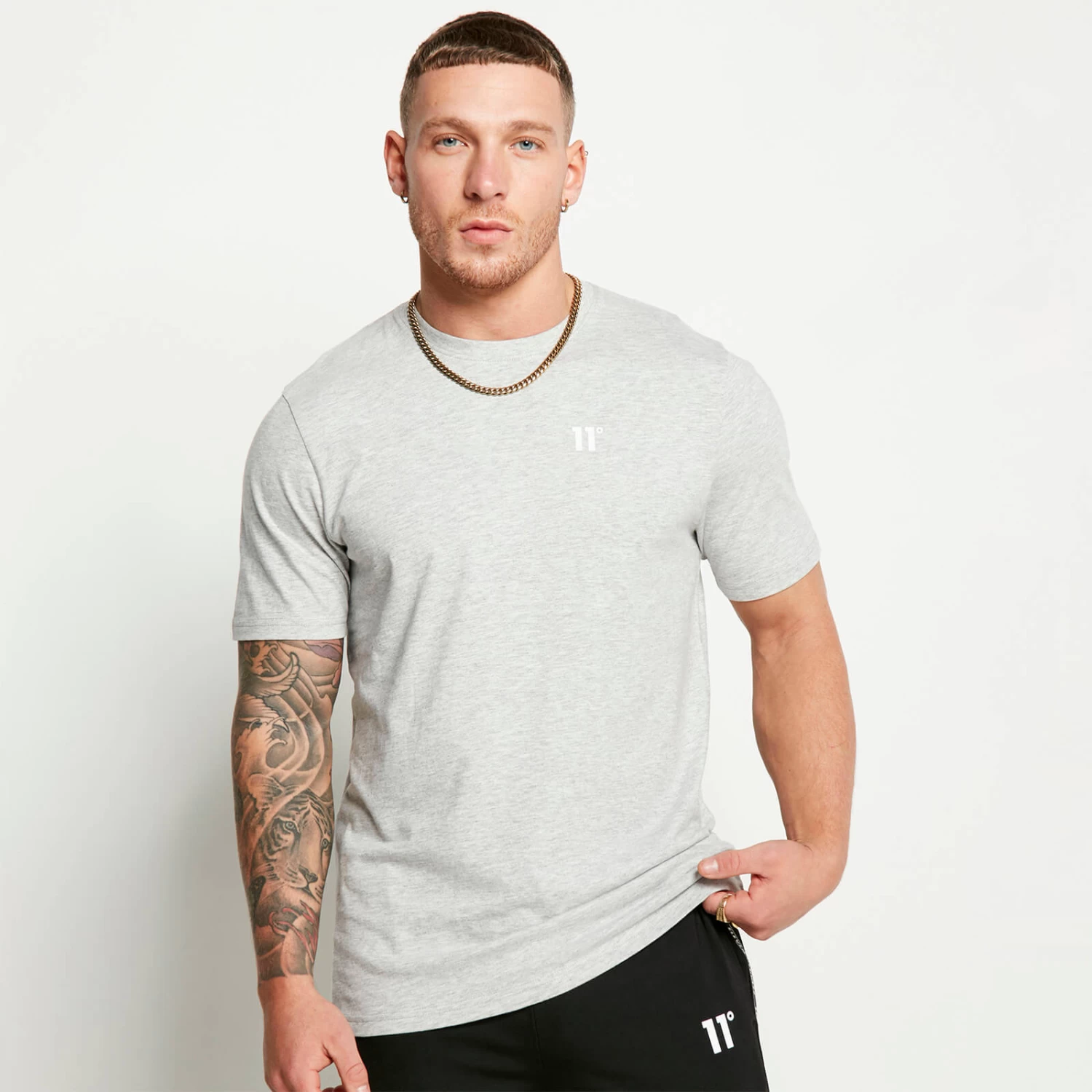 11 Degrees 3 Pack Essential Muscle Fit Short Sleeve T-Shirts – Black / White / Grey Marl 1 11 Degrees 3 Pack Essential Muscle Fit Short Sleeve T-Shirts – Black / White / Grey Marl