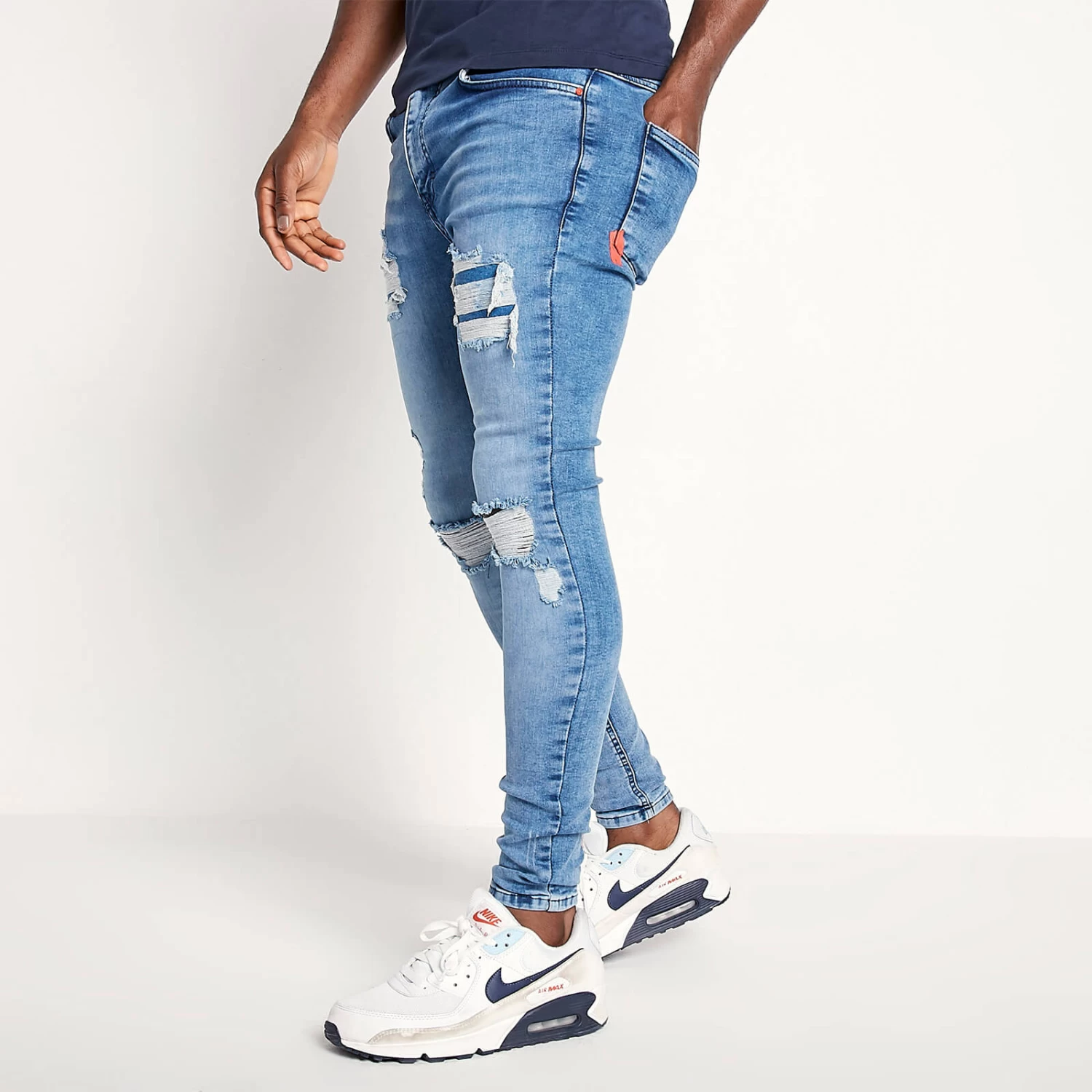 11 Degrees Sustainable Distressed Jeans Skinny Fit – Mid Blue Wash 1 11 Degrees Sustainable Distressed Jeans Skinny Fit – Mid Blue Wash