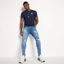 11 Degrees Sustainable Distressed Jeans Skinny Fit – Mid Blue Wash 7 11 Degrees Sustainable Distressed Jeans Skinny Fit – Mid Blue Wash -11 Degrees Store 13201021 8034880633528400