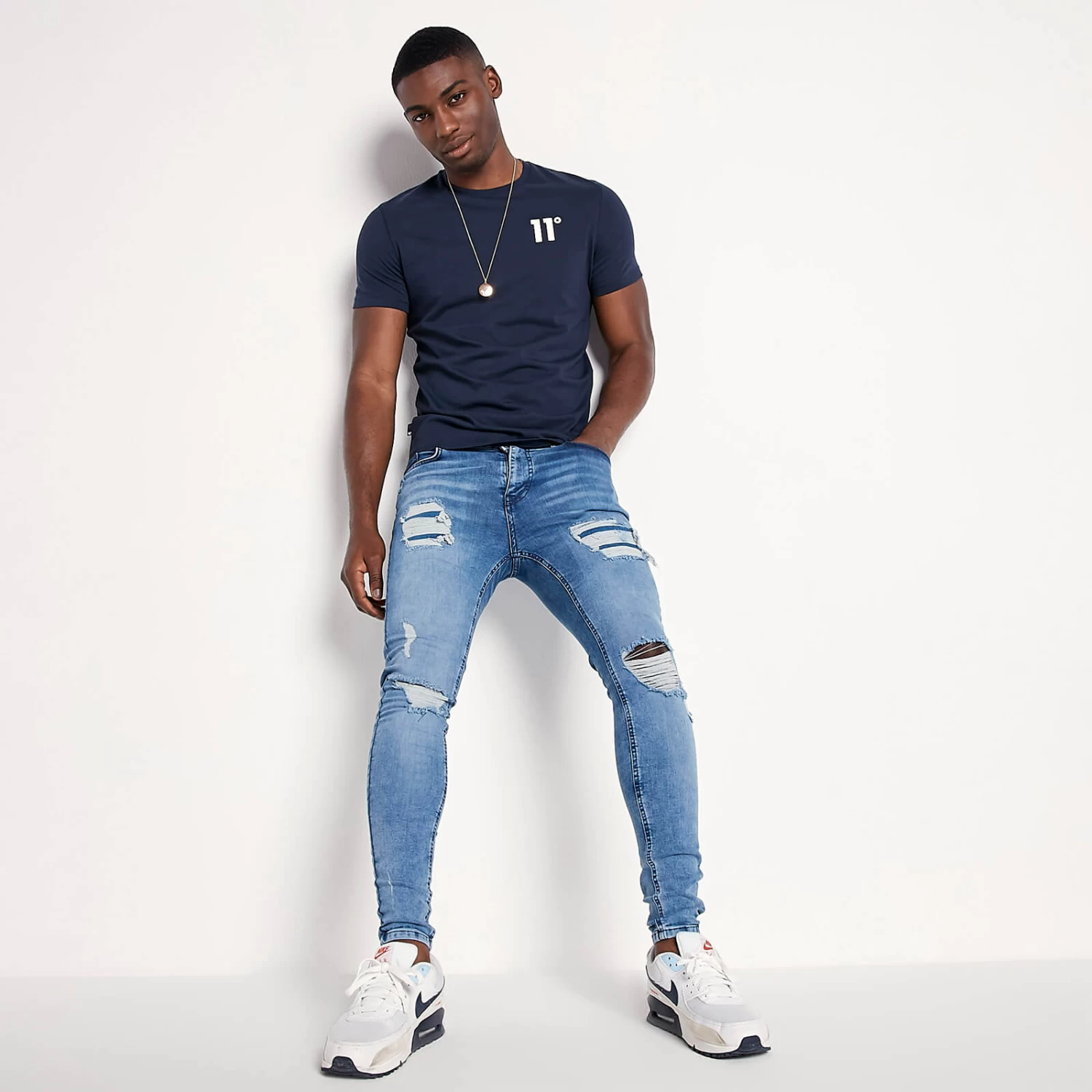 11 Degrees Sustainable Distressed Jeans Skinny Fit – Mid Blue Wash 3 11 Degrees Sustainable Distressed Jeans Skinny Fit – Mid Blue Wash - Image 3