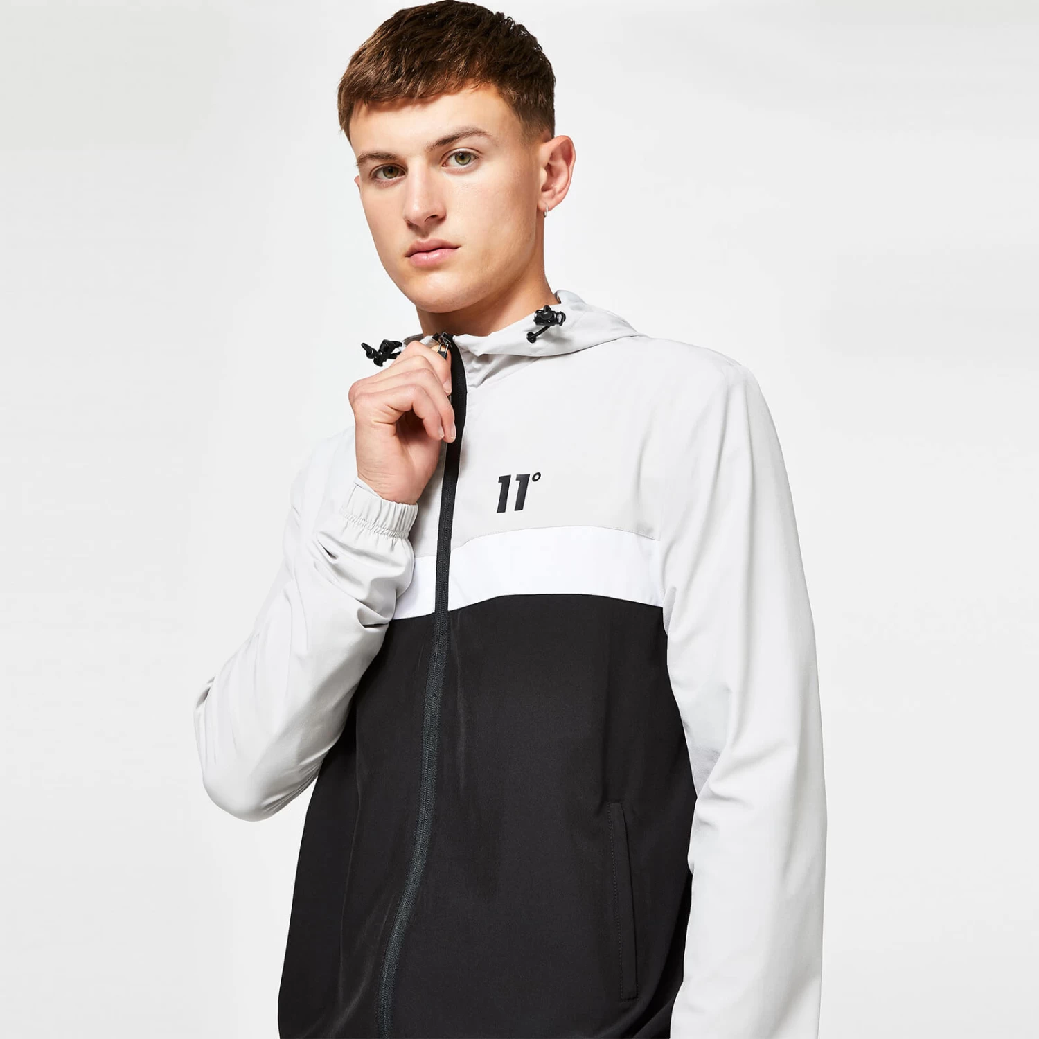 11 Degrees Colour Block Track Top With Hood – Black / Vapour Grey / White 3 11 Degrees Colour Block Track Top With Hood – Black / Vapour Grey / White - Image 3