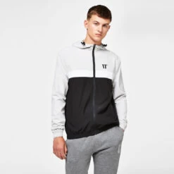11 Degrees Colour Block Track Top With Hood – Black / Vapour Grey / White