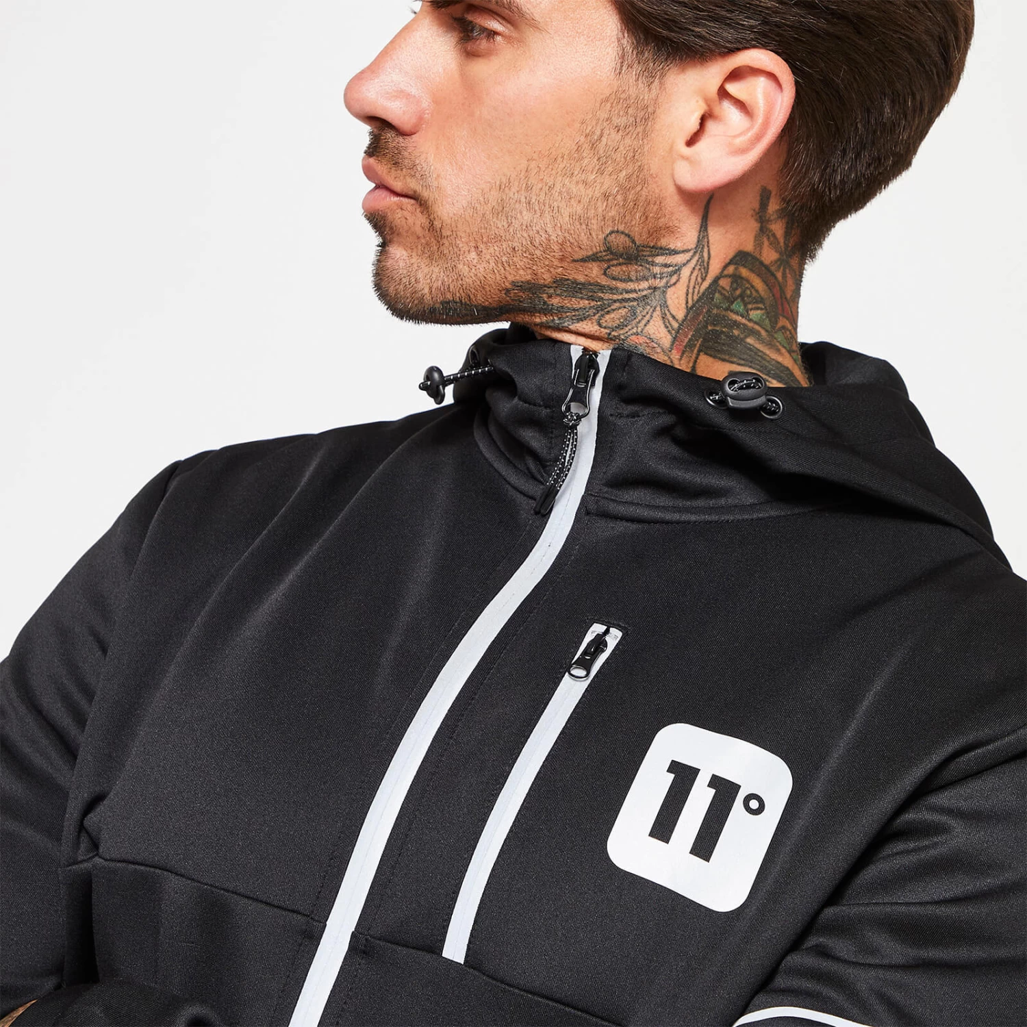11 Degrees Men's Stripe Print Track Top With Hood - Black/Silver Reflective 4 11 Degrees Men's Stripe Print Track Top With Hood - Black/Silver Reflective - Image 4