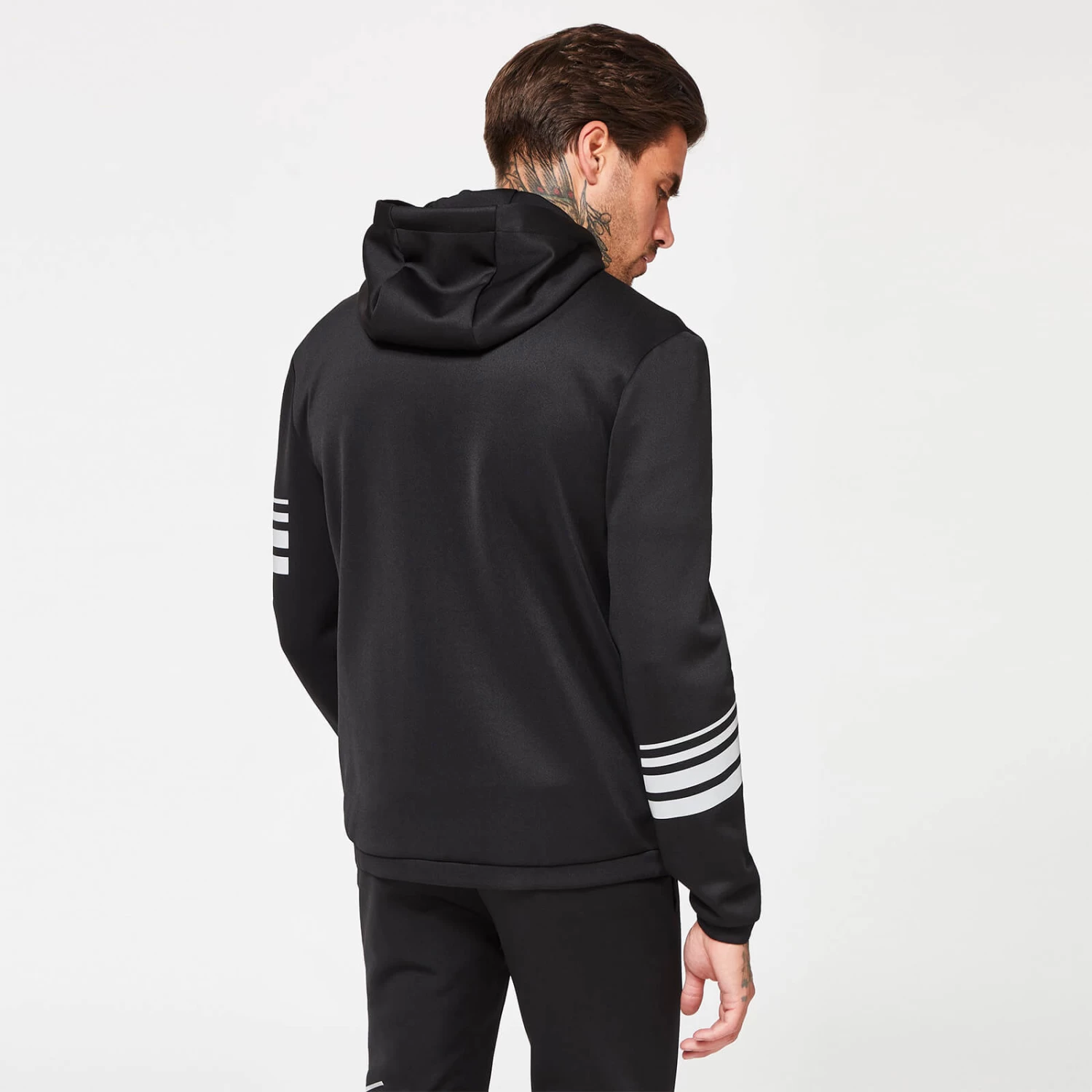 11 Degrees Men's Stripe Print Track Top With Hood - Black/Silver Reflective 2 11 Degrees Men's Stripe Print Track Top With Hood - Black/Silver Reflective - Image 2