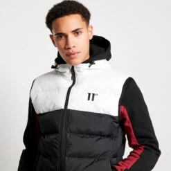 11 Degrees Panelled Block Puffer Gilet With Hood – Black/White -11 Degrees Store 13696002 1534986331606713