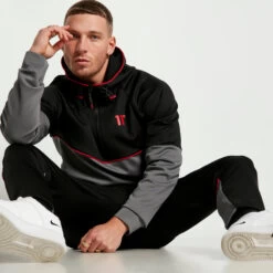 11 Degrees Cut And Sew Piped Track Pants – Black/Charcoal/Ski Patrol Red -11 Degrees Store 13696023 6934986331847511