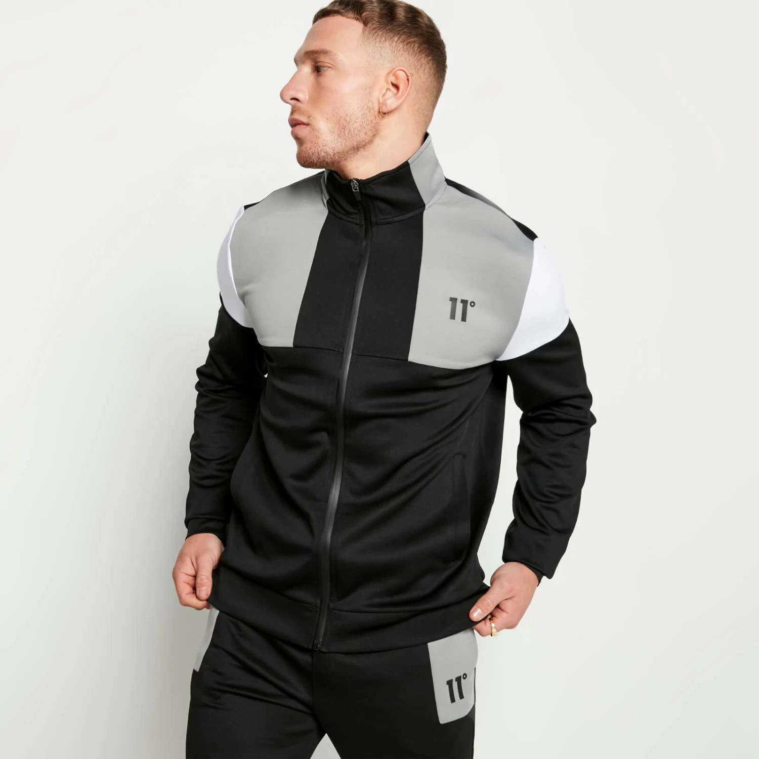 11 Degrees Cut And Sew Track Top – Black/Silver/White 2 11 Degrees Cut And Sew Track Top – Black/Silver/White - Image 2