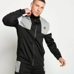11 Degrees Cut And Sew Track Top – Black/Silver/White