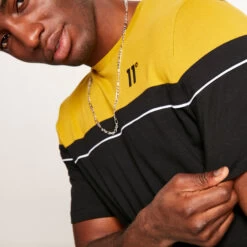 Piped Cut And Sew Short Sleeve T-Shirt – Black/Gold Palm -11 Degrees Store 13953970 6204986337699038