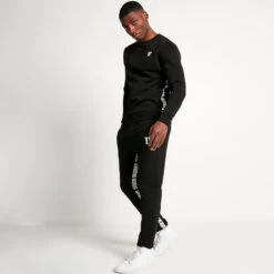 Text Panel Cut And Sew Regular Fit Joggers – Black -11 Degrees Store 13954044 1485002179069927