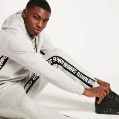 Text Panel Cut And Sew Regular Fit Joggers – Grey Marl/Black