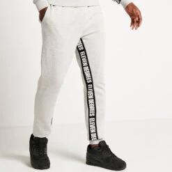 Text Panel Cut And Sew Regular Fit Joggers – Grey Marl/Black -11 Degrees Store 13954050 6105002179510279