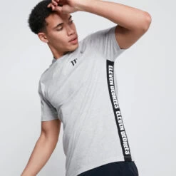 Text Panel Cut And Sew Short Sleeve T-Shirt – Grey Marl/Black -11 Degrees Store 13954062 1925002180191438