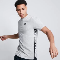 Text Panel Cut And Sew Short Sleeve T-Shirt – Grey Marl/Black