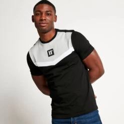 Cut And Sew Short Sleeve T-Shirt – Black/Titanium Grey/White
