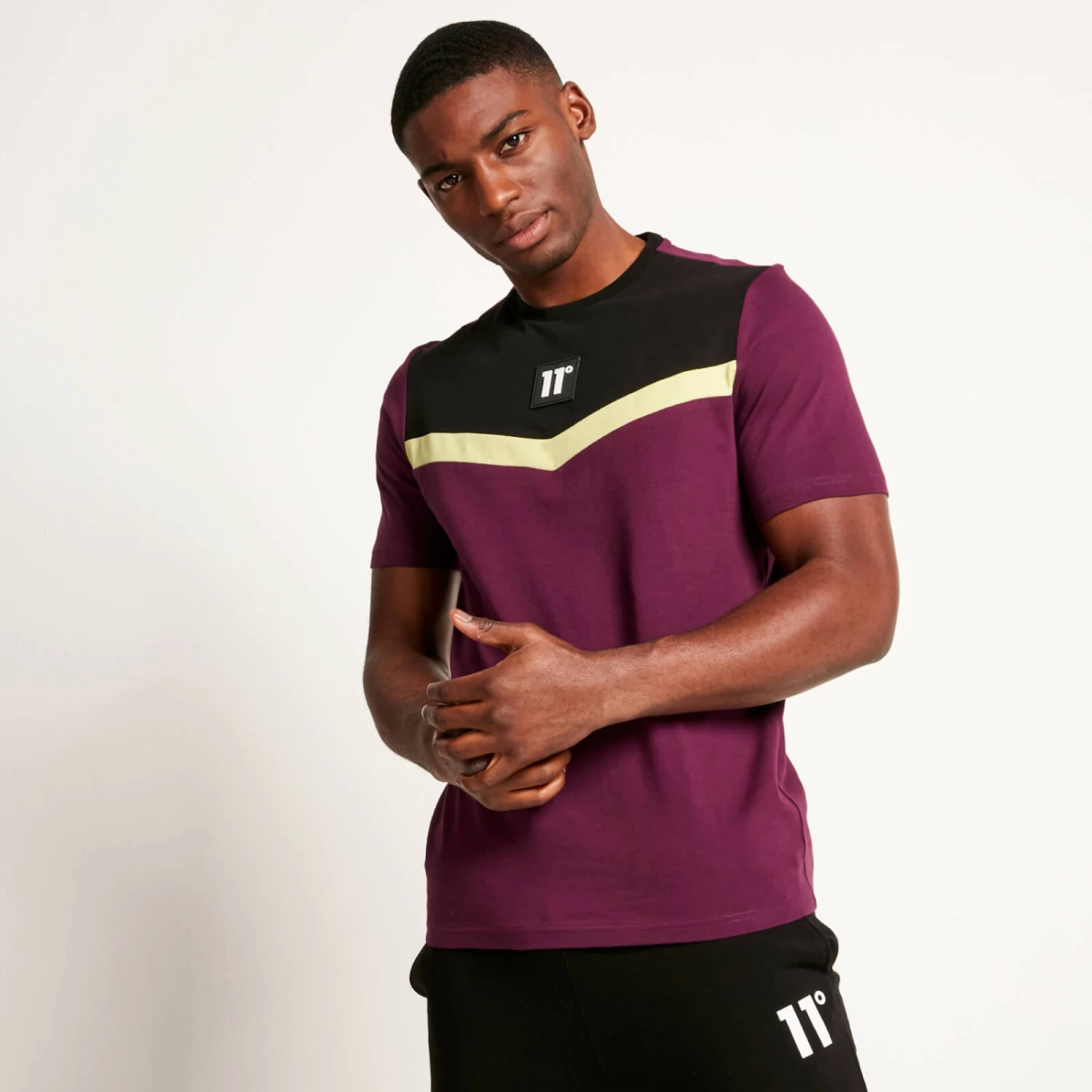 Cut And Sew Short Sleeve T-Shirt – Plum Purple/Black/Limeade 2 Cut And Sew Short Sleeve T-Shirt – Plum Purple/Black/Limeade - Image 2