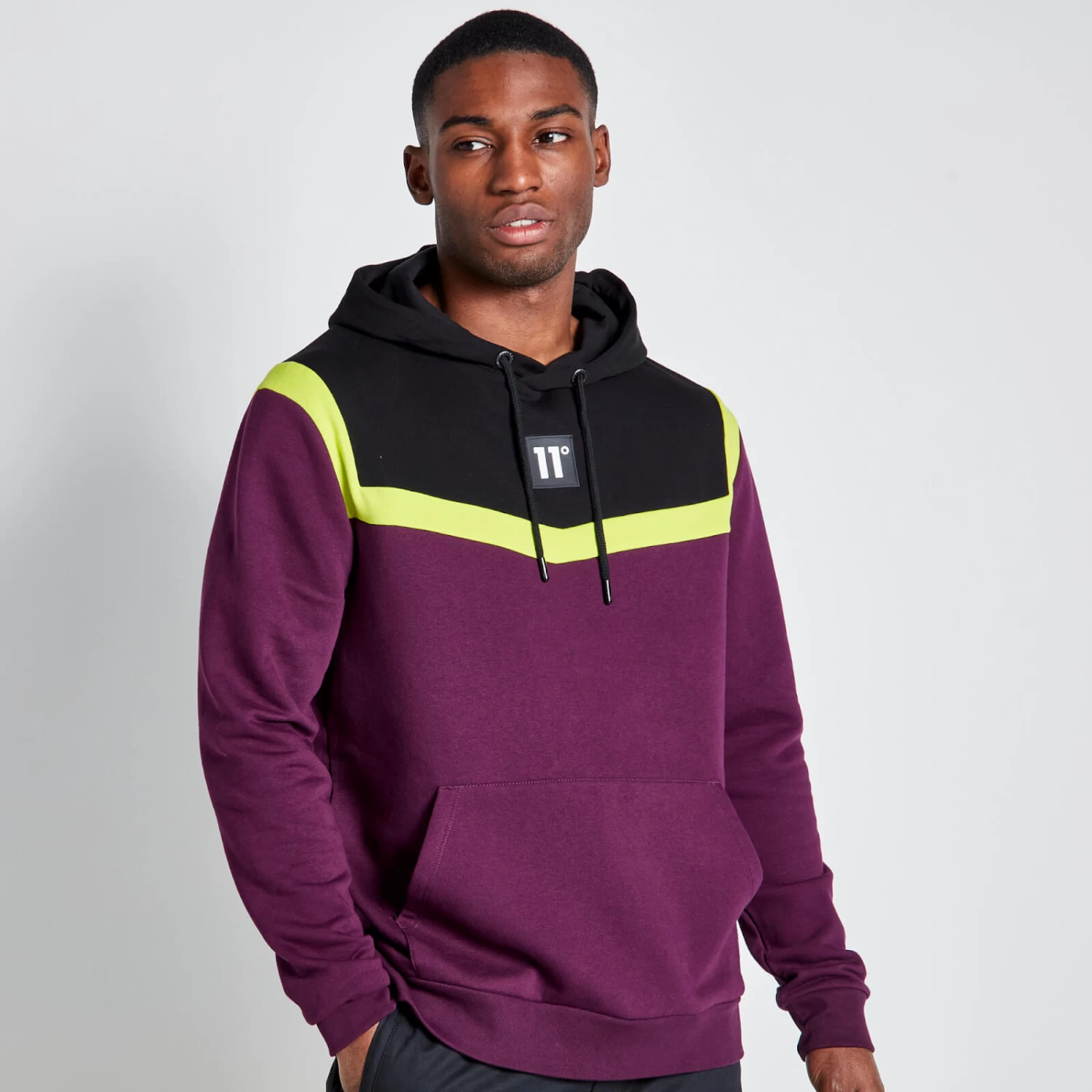 Tall Cut And Sew Pullover Hoodie – Plum Purple/Black/Limeade 2 Tall Cut And Sew Pullover Hoodie – Plum Purple/Black/Limeade - Image 2