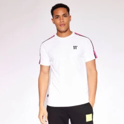 Sleeve Panel Taped T-Shirt - Safety Yellow / White