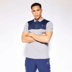 11 Degrees Taped Zip Polo - Golf Grey / True Navy