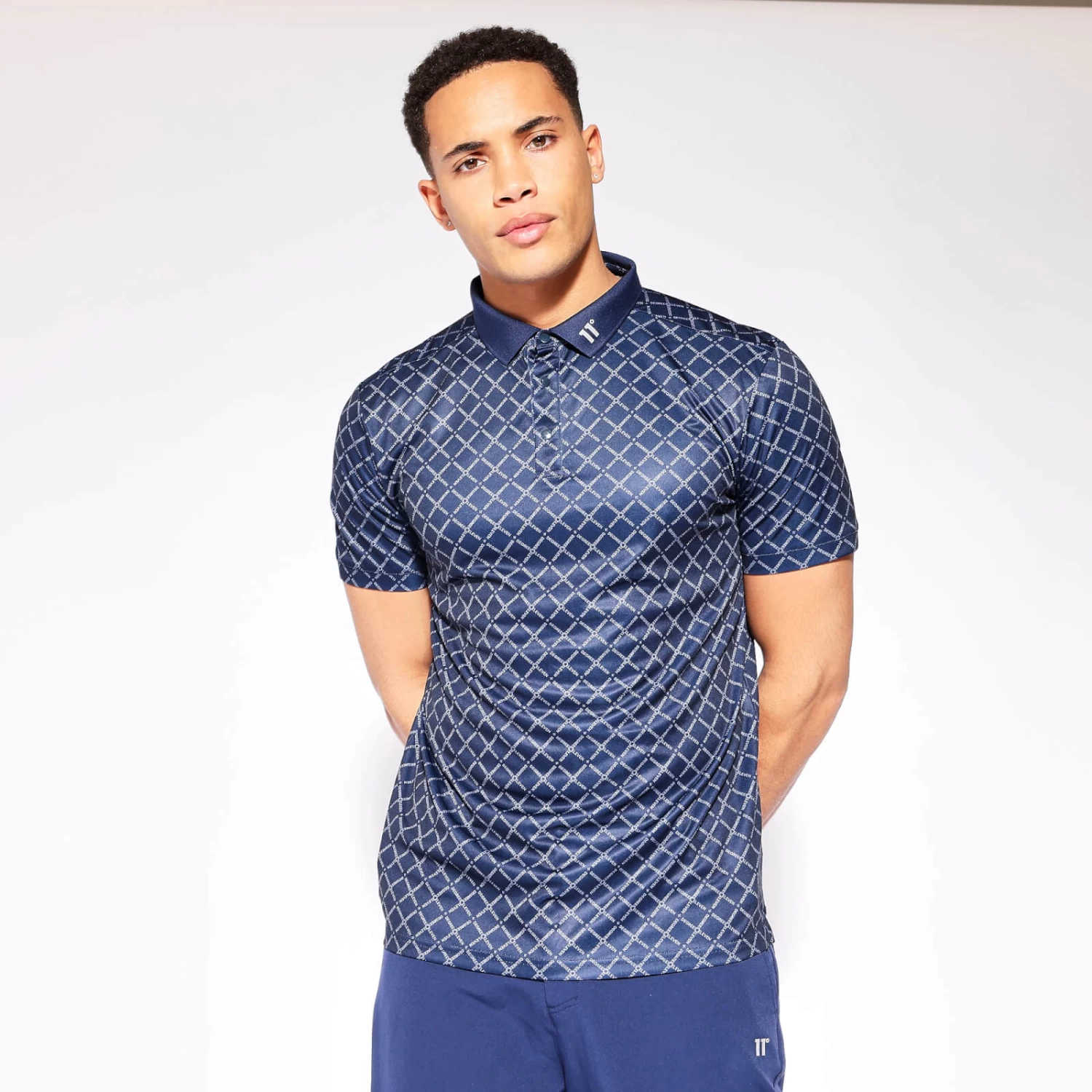 11 Degrees Eleven Degrees Print Polo - True Navy / Golf Grey 2 11 Degrees Eleven Degrees Print Polo - True Navy / Golf Grey - Image 2