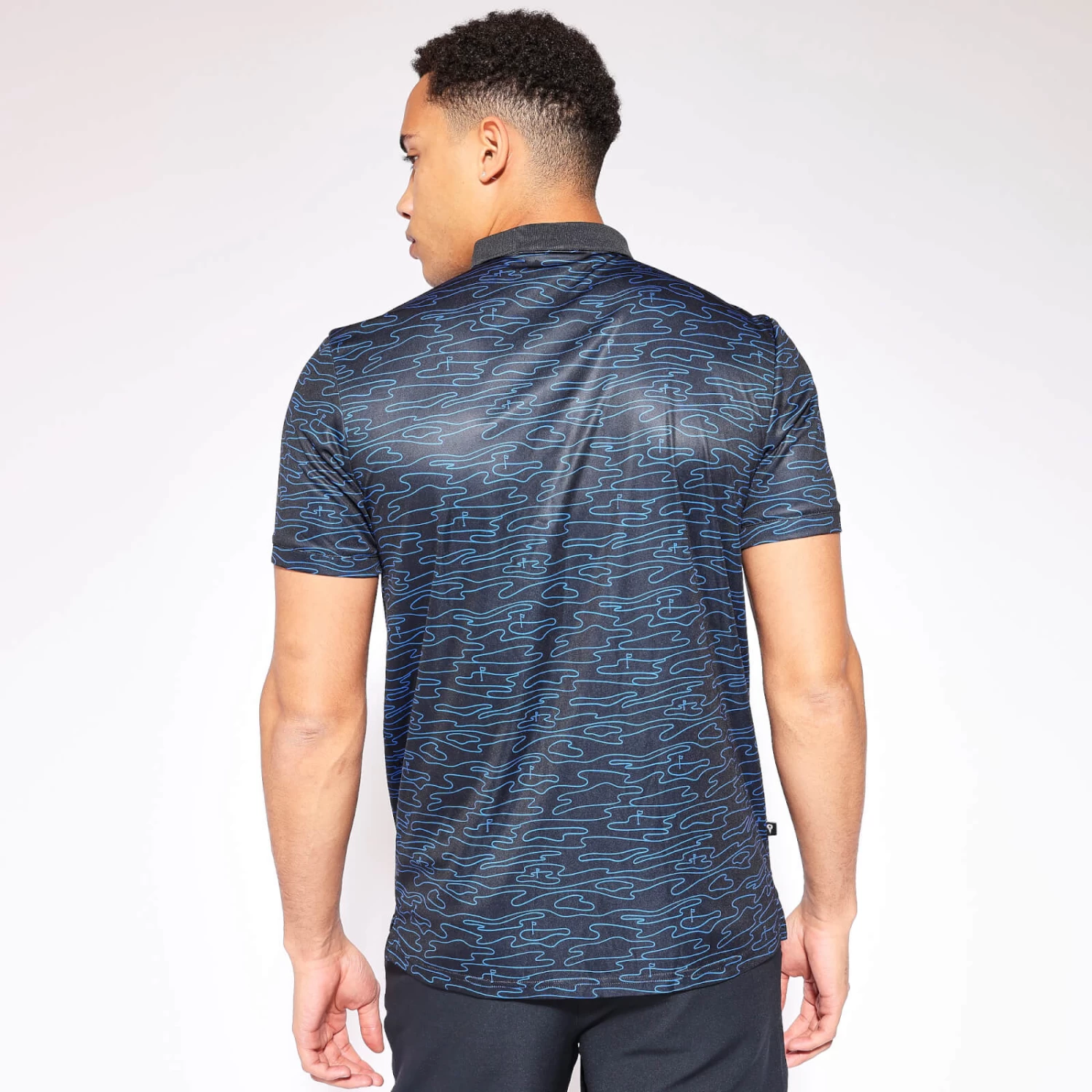 11 Degrees Golf Contour Print Polo - Black / Surf Blue 3 11 Degrees Golf Contour Print Polo - Black / Surf Blue - Image 3