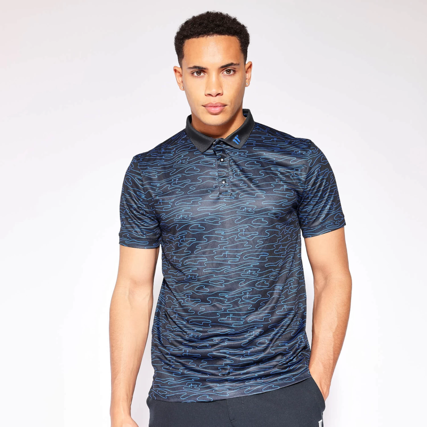 11 Degrees Golf Contour Print Polo - Black / Surf Blue 2 11 Degrees Golf Contour Print Polo - Black / Surf Blue - Image 2