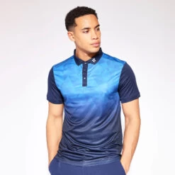 11 Degrees Geo Fade Print Polo - Surf Blue / True Navy