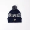 11 Degrees Fleece Lined Graphic POM Beanie - True Navy / Golf Grey