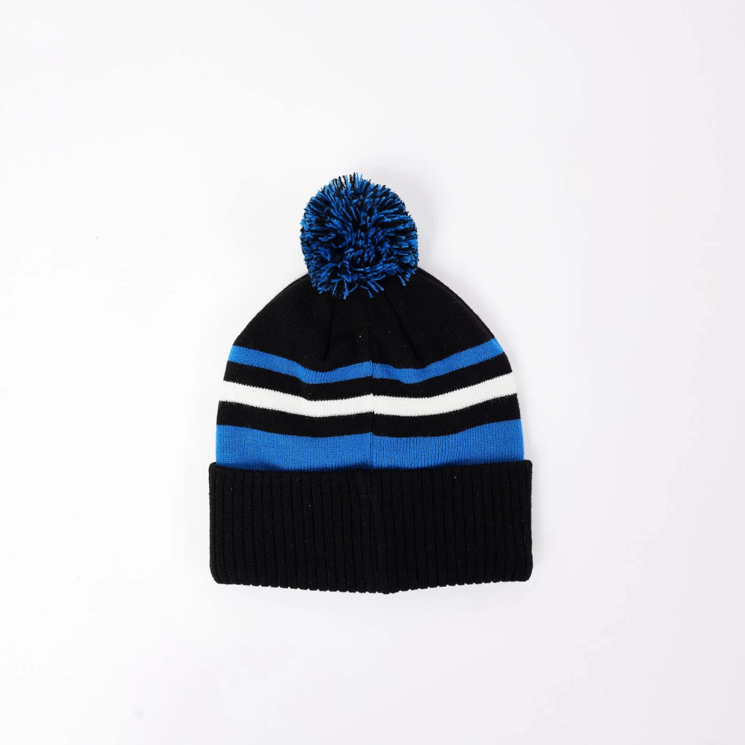 11 Degrees Fleece Lined Knitted Stripe POM Beanie - Black / Surf Blue / 2 11 Degrees Fleece Lined Knitted Stripe POM Beanie - Black / Surf Blue / - Image 2