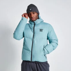 11 Degrees Large Panelled Puffer Jacket - Washed Green