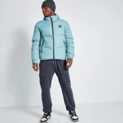 11 Degrees Large Panelled Puffer Jacket - Washed Green -11 Degrees Store 14511596 5015073469249782