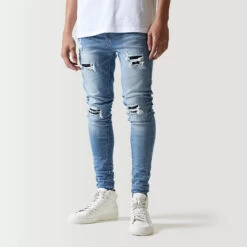 11 Degrees Sustainable Distressed Skinny Jeans - Stone Wash -11 Degrees Store 14874831 8125089205565021