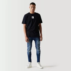 11 Degrees Sustainable Distressed Skinny Jeans - Blue Black OD