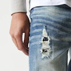 11 Degrees Sustainable Premium Ripped Jeans - Mid Blue Slub 10 11 Degrees Sustainable Premium Ripped Jeans - Mid Blue Slub -11 Degrees Store 14874951 1685089206361038