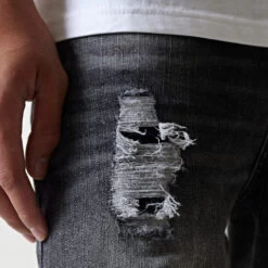 11 Degrees Sustainable Premium Ripped Jeans - Black Slub -11 Degrees Store 14874962 7585089206550299