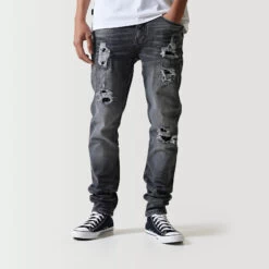 11 Degrees Sustainable Premium Ripped Jeans - Black Slub -11 Degrees Store 14874962 8055089206489666
