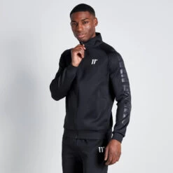 11 Degrees Embossed Print Track Top - Black