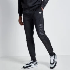 11 Degrees Embossed Print Track Pants - Black