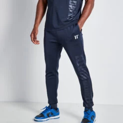 11 Degrees Embossed Print Track Pants - Navy