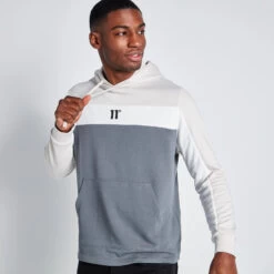 11 Degrees Cut And Sew Panelled Hoodie - Stone / Charcoal / Coconut White