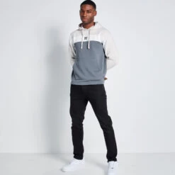 11 Degrees Cut And Sew Panelled Hoodie - Stone / Charcoal / Coconut White -11 Degrees Store 14875042 2055083845836286