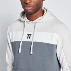 11 Degrees Cut And Sew Panelled Hoodie - Stone / Charcoal / Coconut White -11 Degrees Store 14875042 2135083845910362