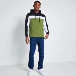 11 Degrees Cut And Sew Panelled Hoodie - Black / Darkest Spruce Green / White -11 Degrees Store 14875049 1765083846236108
