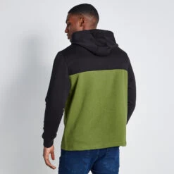11 Degrees Cut And Sew Panelled Hoodie - Black / Darkest Spruce Green / White -11 Degrees Store 14875049 7935083846155177
