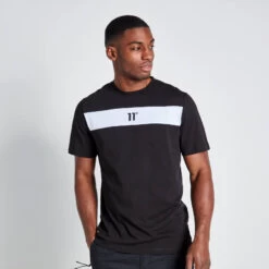 11 Degrees Cut And Sew Panelled T-Shirt - Black / White