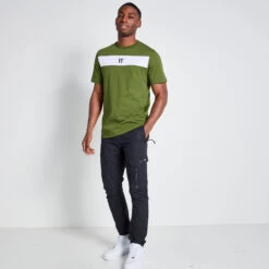 11 Degrees Cut And Sew Panelled T-Shirt - Darkest Spruce Green / White -11 Degrees Store 14875065 2985083846654254