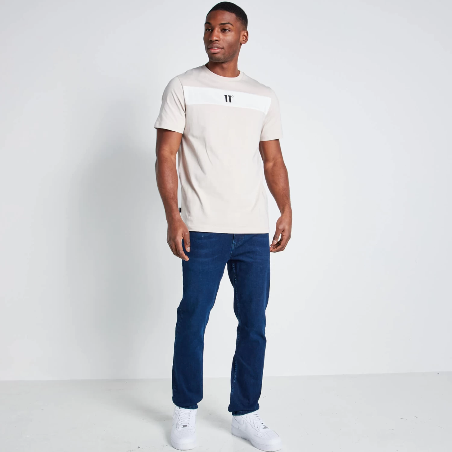 11 Degrees Cut And Sew Panelled T-Shirt - Stone / Coconut White 4 11 Degrees Cut And Sew Panelled T-Shirt - Stone / Coconut White - Image 4